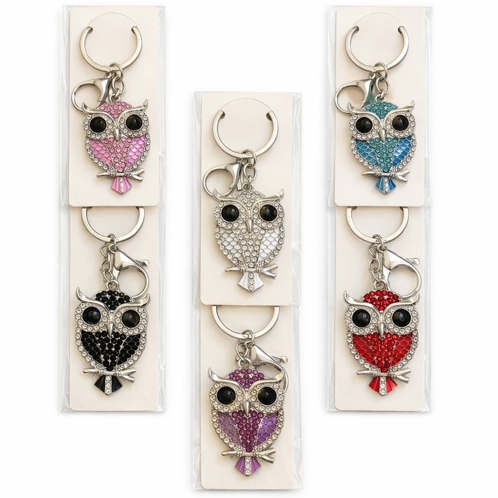Owl Keychain Set with Rhinestones